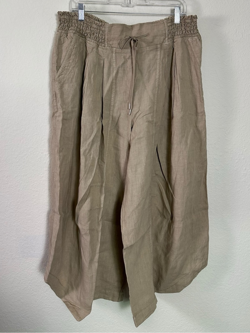 Anthropologie Ruched Linen Wide Leg Parachute Pants Beige Size XL NWT LagenLook - Picture 6 of 11